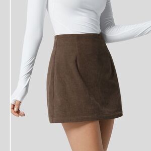 High-Waisted Invisible Zipper 2-in-1 A Line Corduroy Casual Skirt